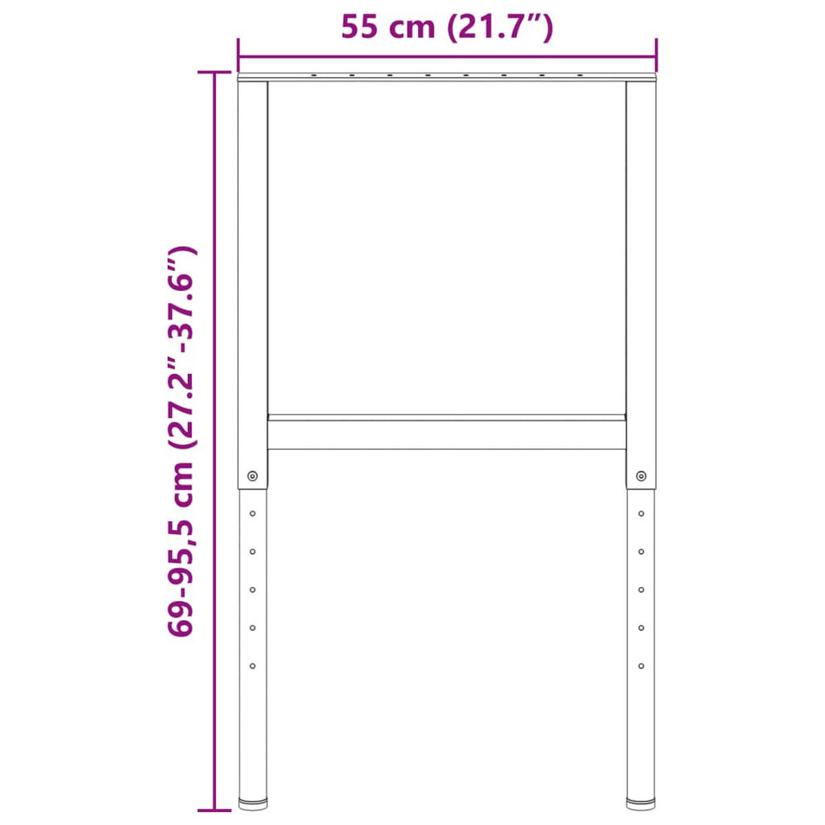 WERKBANKGESTELL Verstellbar 2 Stk. Metall 55/(69-95,5) Cm Grau - Grau, Metall (55/95.5/4cm) - vidaXL
