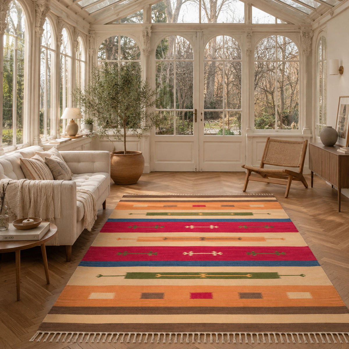 FLECKERLTEPPICH BAUMWOLLE NATUR KELIM LINA MODERN - Multicolor, Textil (70/140cm) - Pergamon