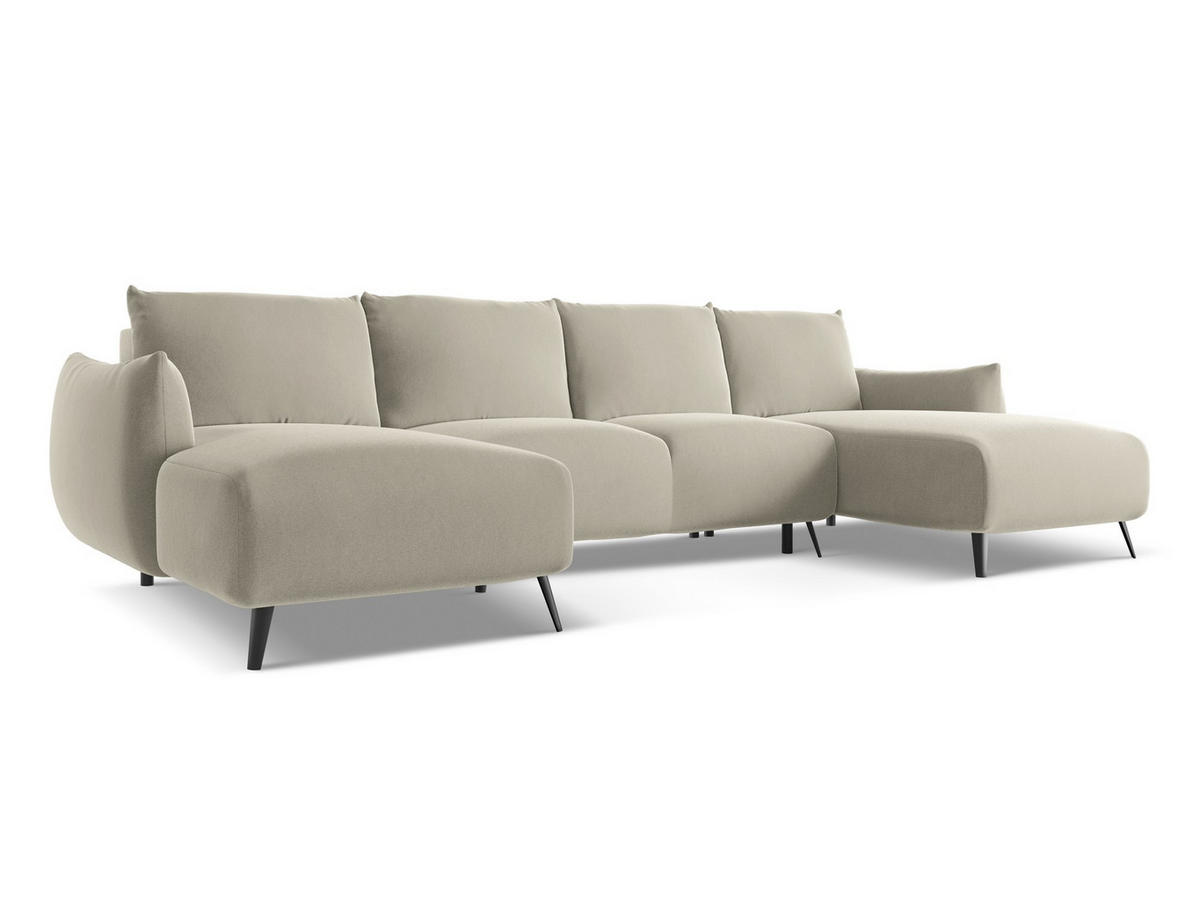 WOHNLANDSCHAFT Samt Stoff Creme - Perlmutt/Creme, Textil/Metall (317/86/162cm) - Makamii