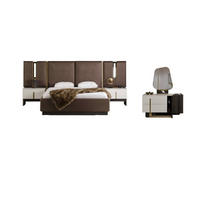BETTANLAGE PEDRO BROWN Schlafzimmer-Set, 4-teilig, Braun, Bett mit Kopfteil, 2 Nachttische und Kommode - Braun, Leder/Holzwerkstoff (160/200cm) - Villa Möbel
