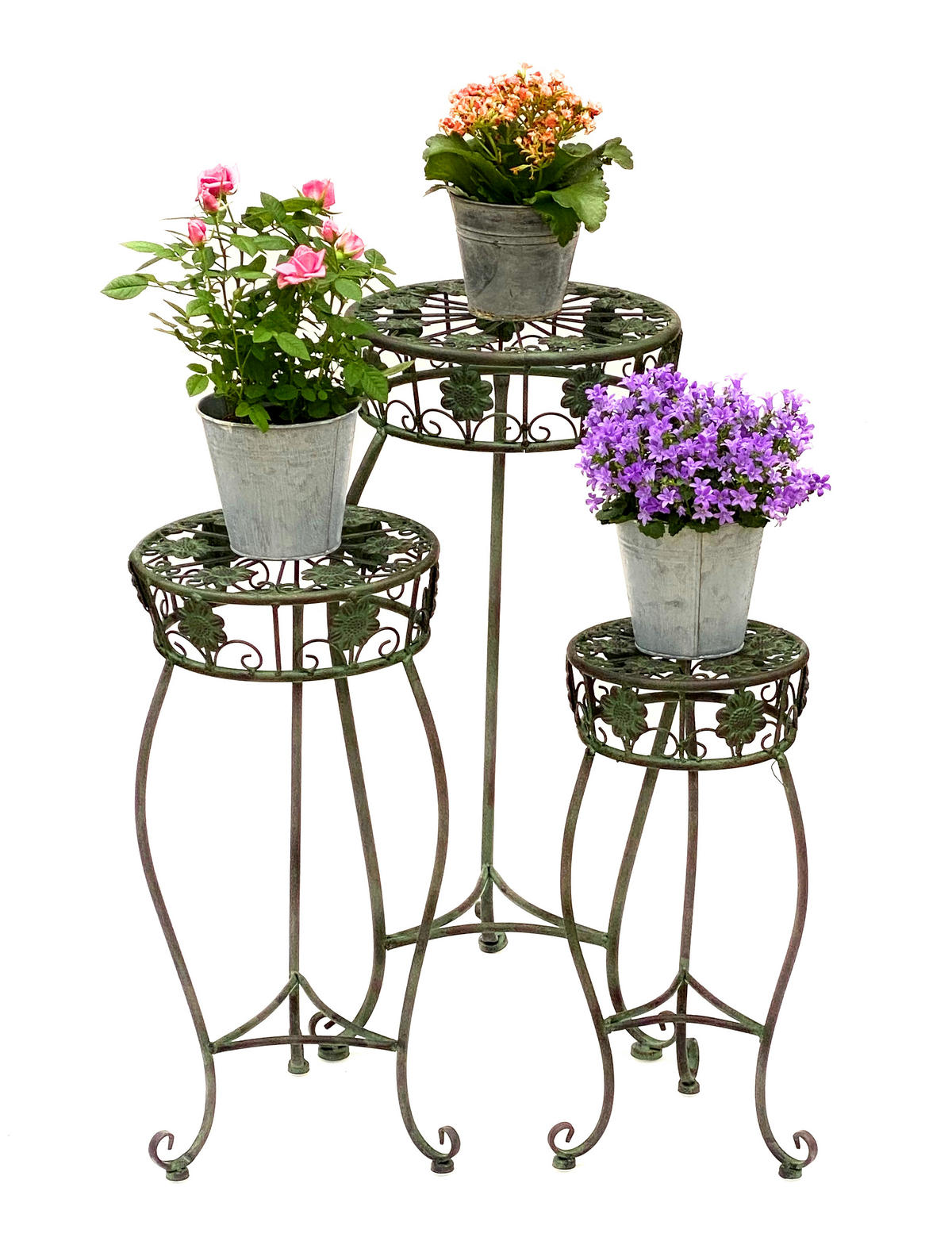 BLUMENHOCKER 3er Set Metall Grün Rund 96008 - Grün, Metall (36/75/36cm) - DanDiBo