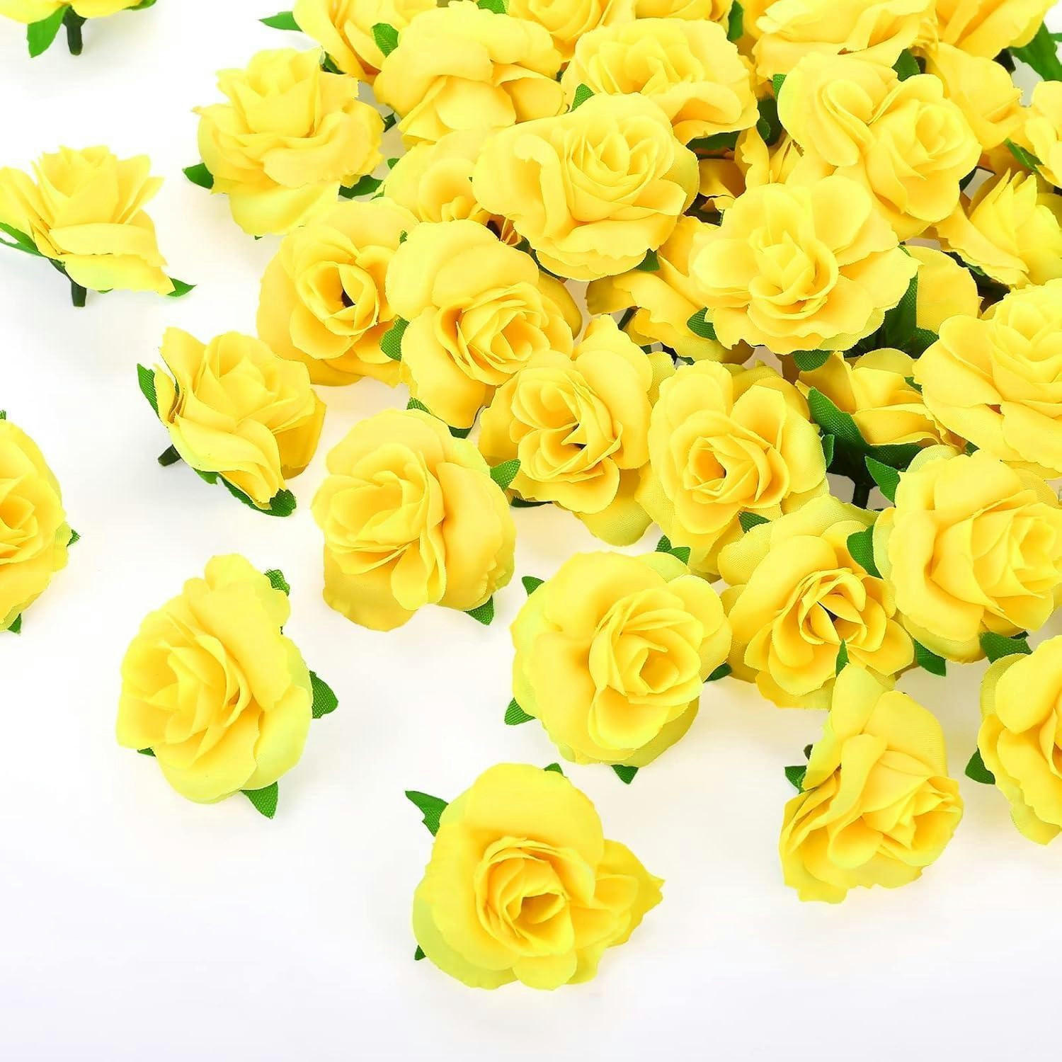 KUNSTBLUMENKÖPFE Rosen 50-teiliges Set Gelb 4 cm - Gelb, Kunststoff (1cm)