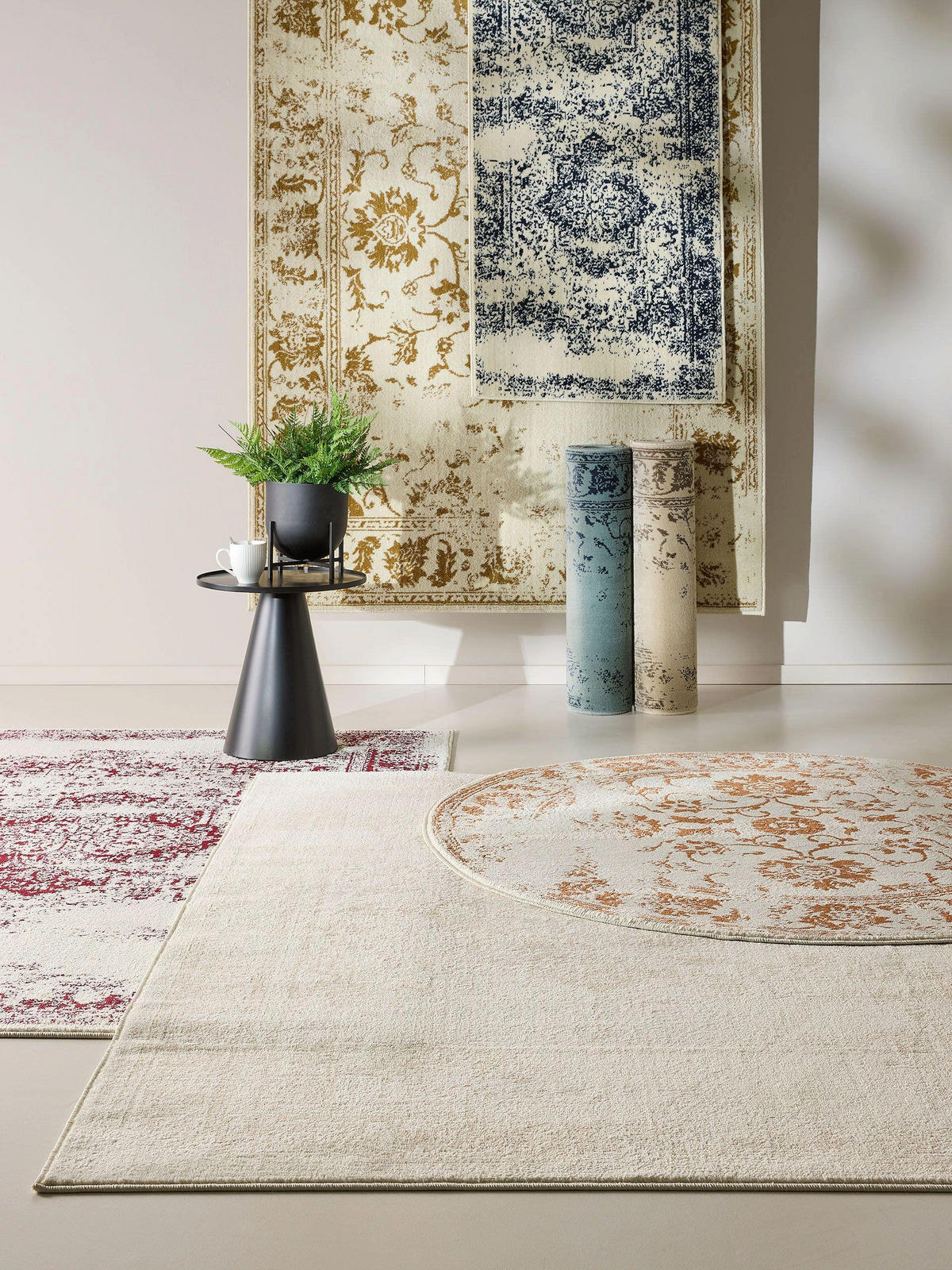 VINTAGE-LÄUFER Suki 80/240 cm - Blau/Creme, Kunststoff (80/240cm) - benuta