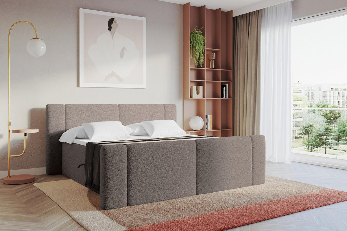 BOXBETT mit Matratze H4 - EVON Zanozek - 140x200 cm Braun - Braun, Holzwerkstoff (140/200cm) - ALTDECOR