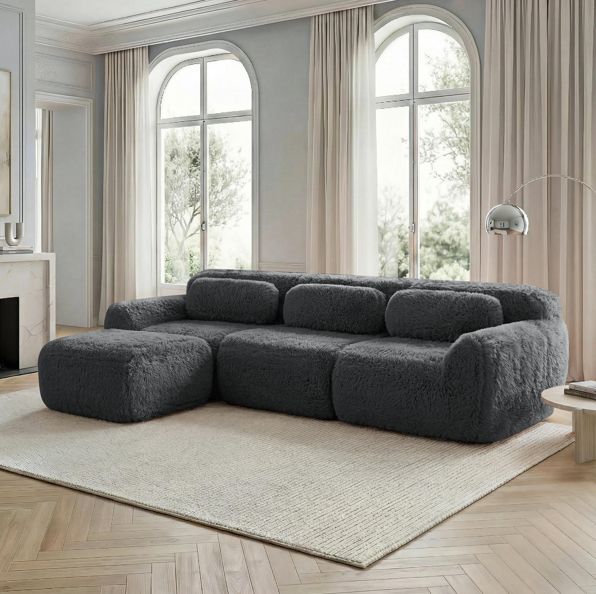 ECKSOFA aus Plüsch in Grau mit modularem Design - Grau, Textil (179/73/291cm) - Modfu