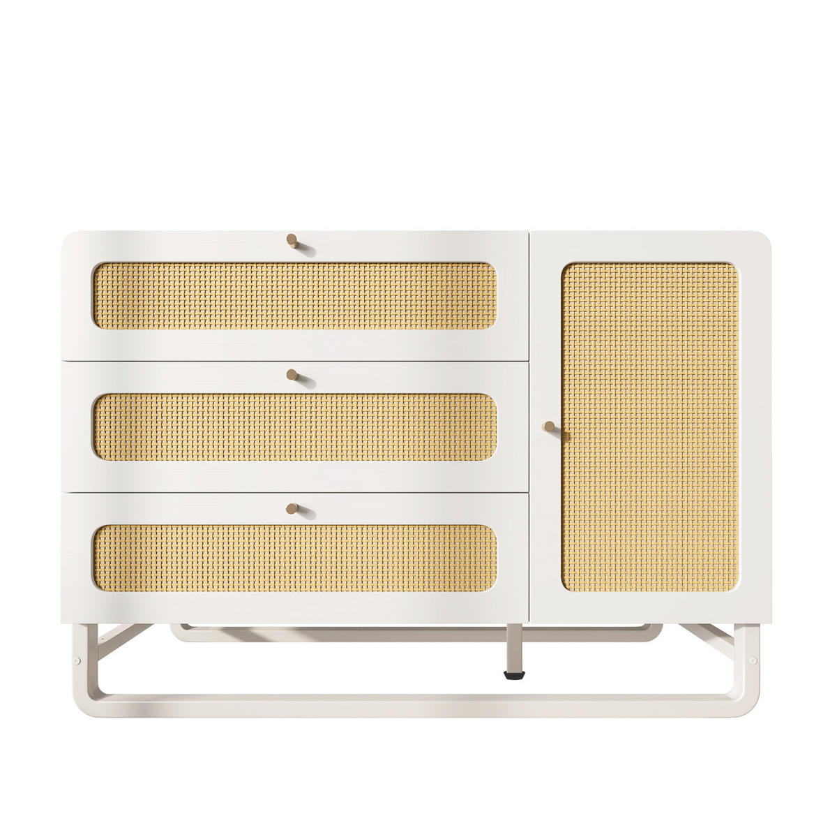 KOMMODE aus Holz und Metall 120/40/85 cm mit 3 Schubladen, Türfach, verstellbaren Einlegeböden und Kippsicherung, Weiß - Weiß, Metall (120/85/40cm) - Redom