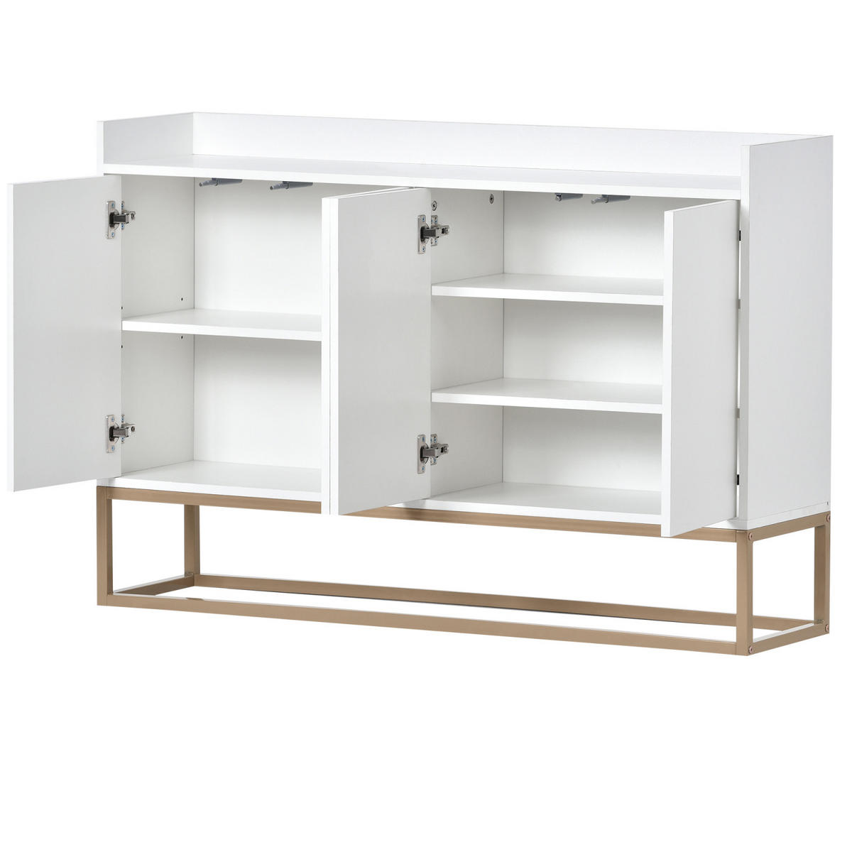 SIDEBOARDS 120cm, mit 4 Türen, verstellbaren Regalen, goldfarbenem Metallrahmen, Weiß - Weiß, Holzwerkstoff (120/30/80cm) - Waldena