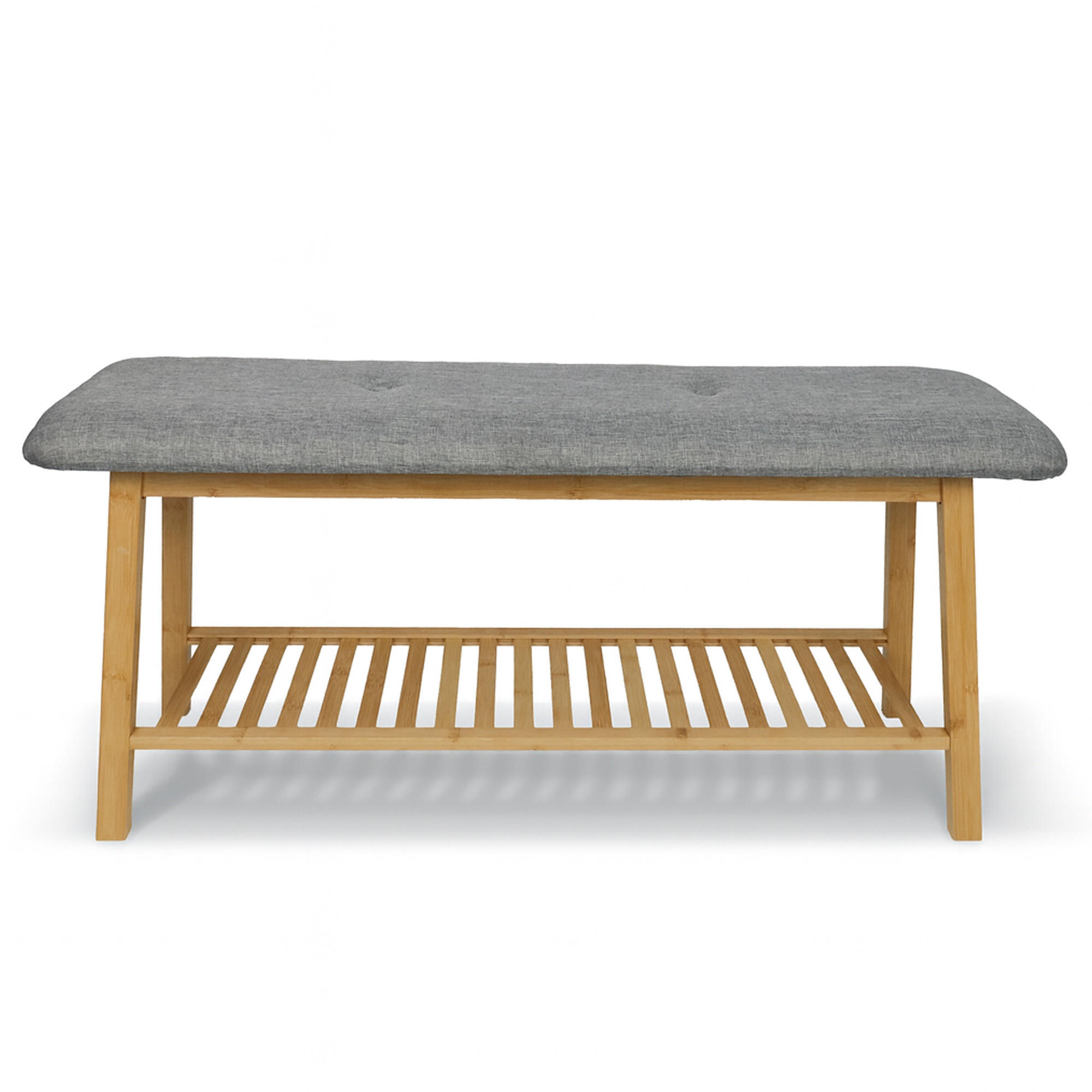 SCHUHBANK Bambus 100x30x44 cm - Hellbraun/Grau, Bambusholz/Textil (100/44/30cm)