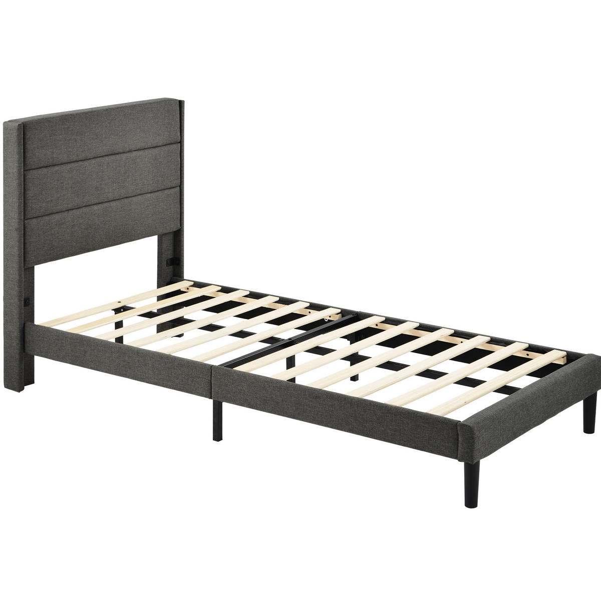 POLSTERBETT 90/200 cm grau aus Leinen mit Matratze und Lattenrost - Dunkelgrau, Textil (90/200cm) - OKWISH