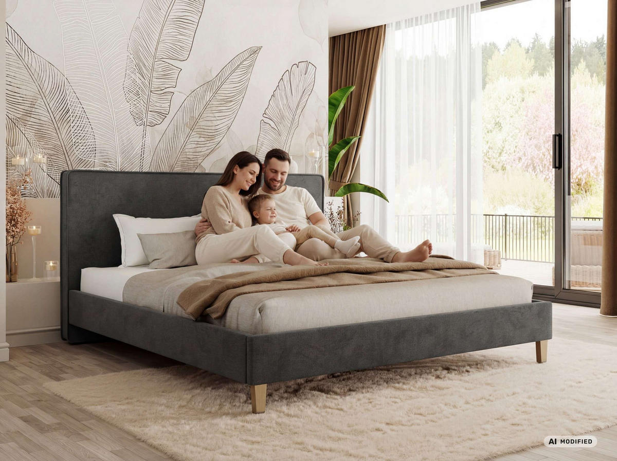 ČALÚNENÁ POSTEĽ LUMARO CLASSIC 140/200 - Béžová Štruktúrovaná látka - Matrac Foam - jadrový buk/béžová, drevo/textil (140/200cm) - MKS