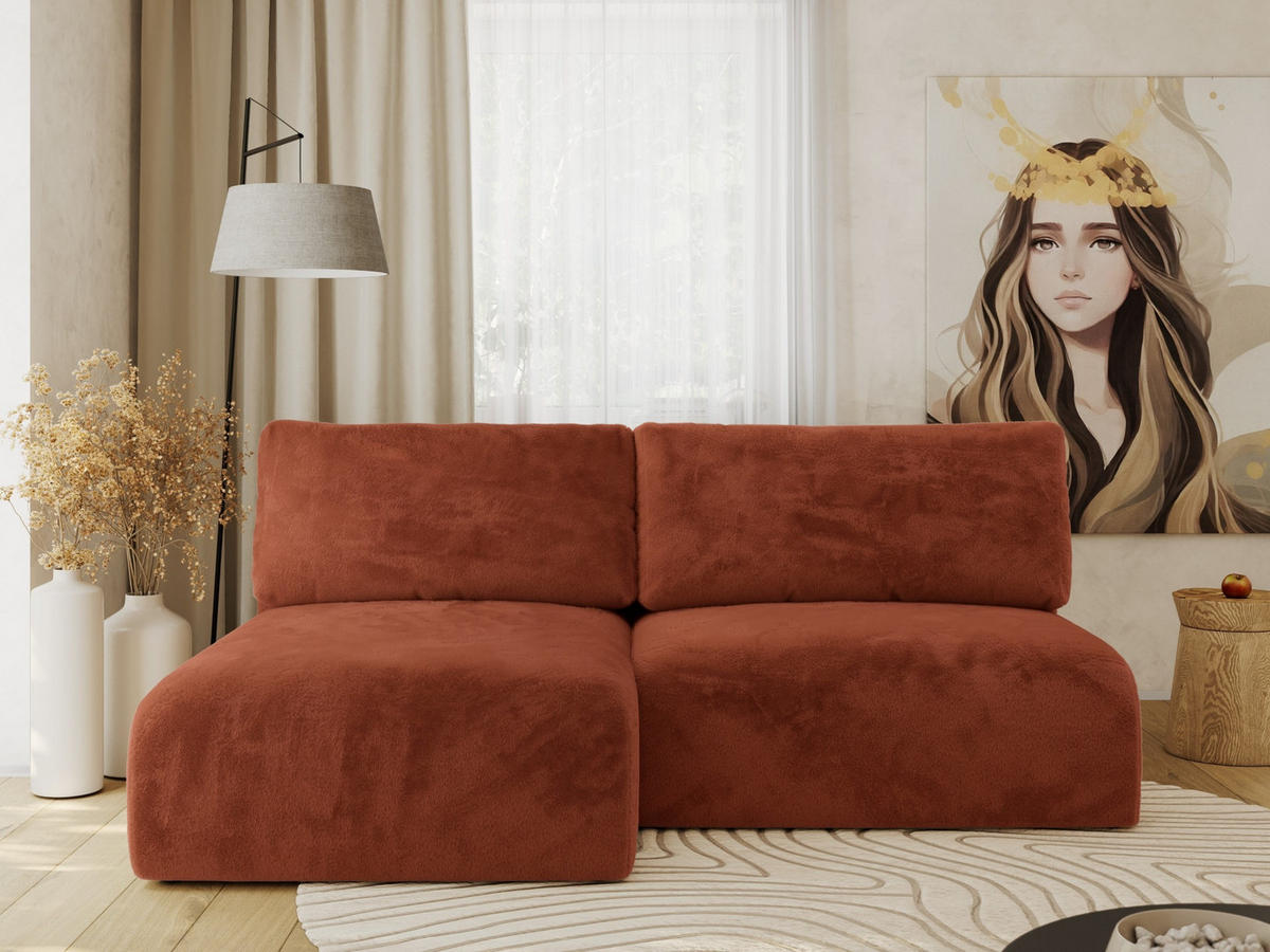ECKSCHLAFSOFA VIVO L Orange Plüsch - links - Schwarz/Orange, Kunststoff/Textil (223/150cm) - MKS