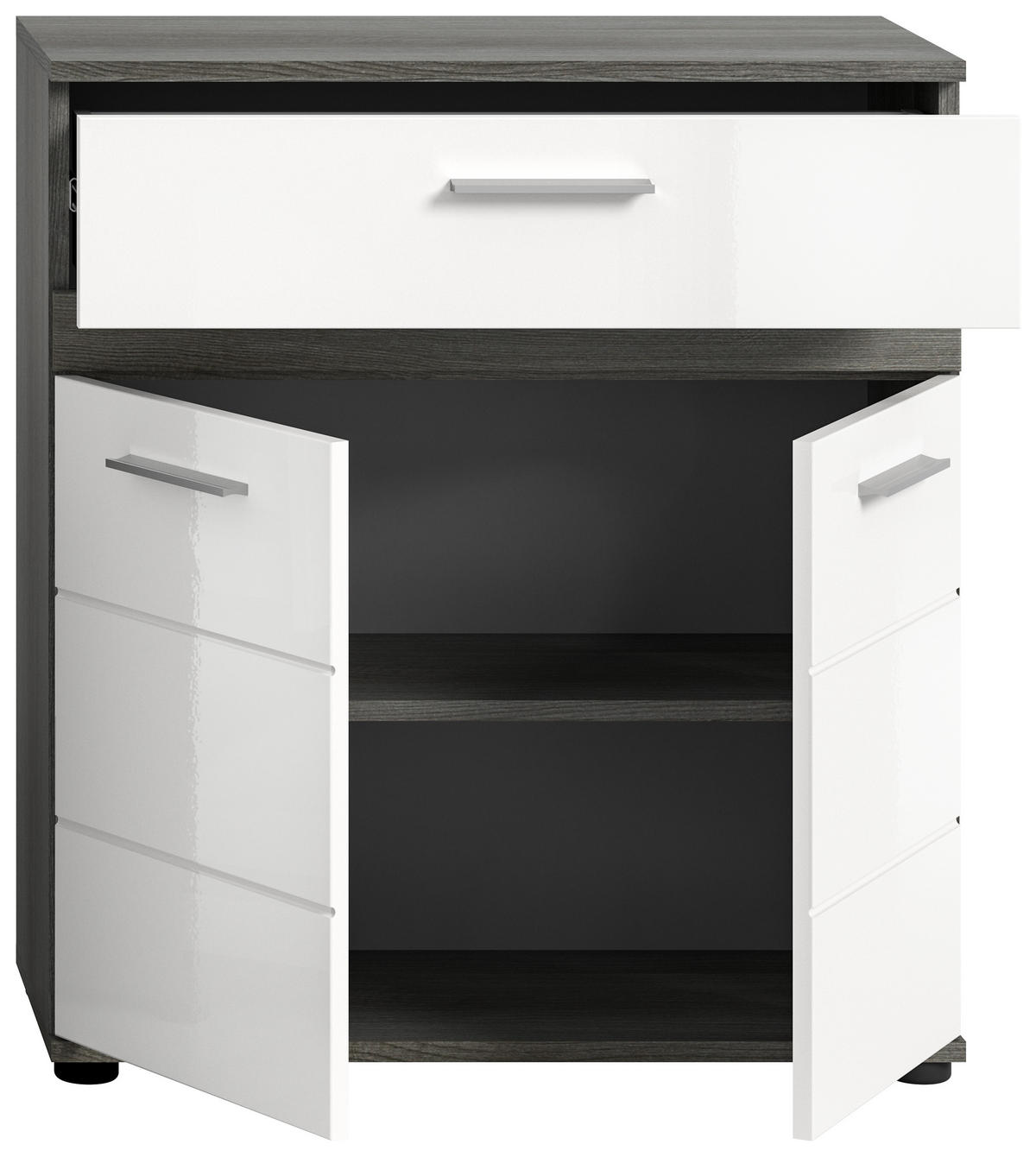 MIDISCHRANK Blake Bad in Rauchsilber Nachbildung und weiß hochglanz B/H/T: 70x79x31 cm - Anthrazit, Holz (70/79/31cm)