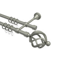 GARDINENSTANGE Primus Paolo 180 cm, 2-läufig, 16 mm Ø Chrom matt - Chromfarben/Nickelfarben, Metall (180cm) - INTERDECO