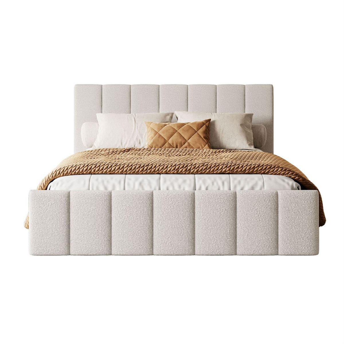 POLSTERBETT ELISE 90x200 cm Ascot Pearl, Kopfteil 95 cm, 17 Holzlatten - Creme, Textil (90/200cm) - Lookway