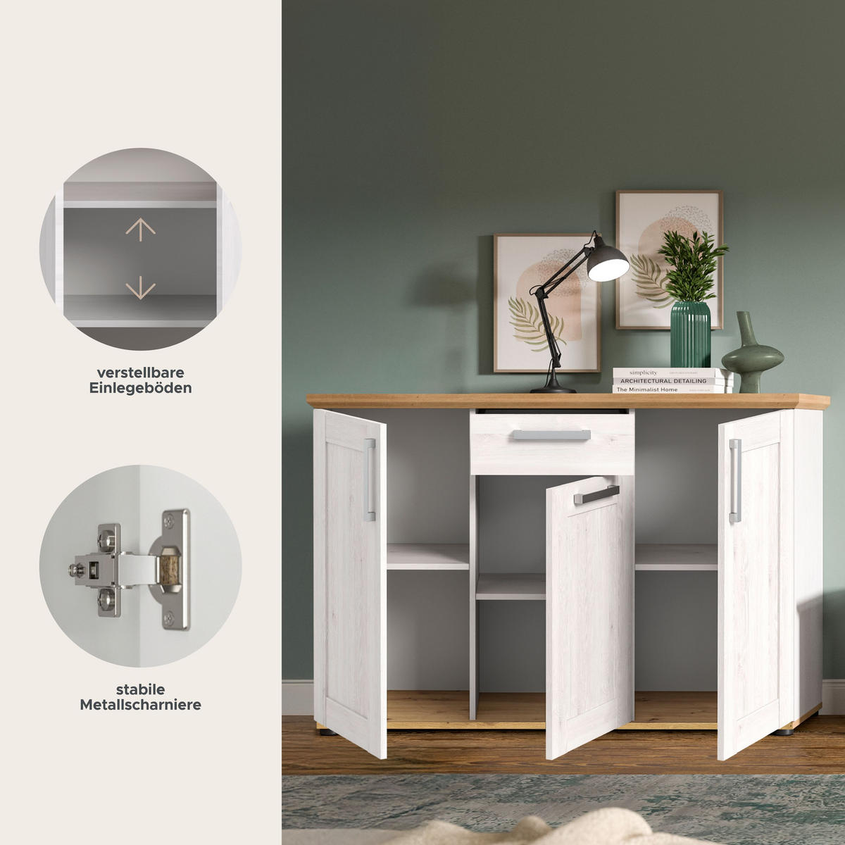 KOMMODE Verona in Sibiu Lärche Nachbildung und Artisan Eiche Nachbildung B/H/T: 137x92x39 cm - Lärchefarben, Holzwerkstoff (133/88/37cm) - Homes & Jones