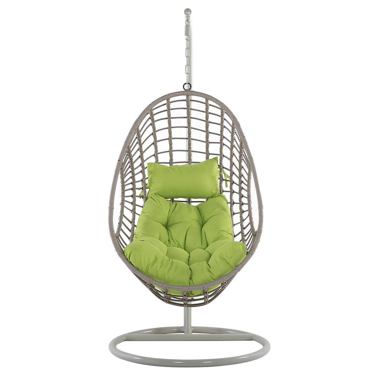 HÄNGESESSEL mit Gestell PE Rattan taupe 96 cm Arpino - Taupe/Grün, Kunststoff (96/200/96cm) - Beliani