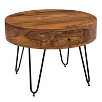 COUCHTISCH Sheesham-Massivholz Schwarz, Metallbeine, Handgefertigt, Mit Schubladen - Schwarz/Braun, Holz/Metall (60/60/44cm) - KADIMA DESIGN