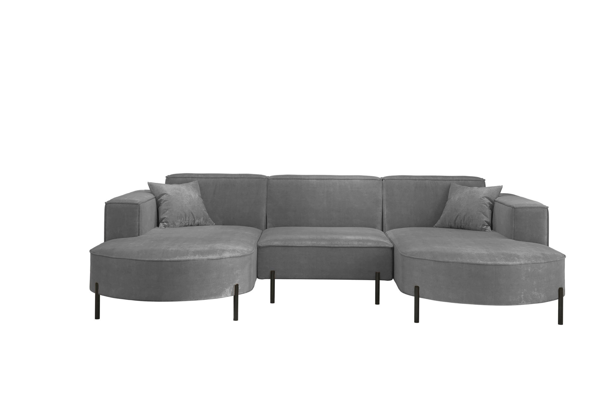 WOHNLANDSCHAFT Valencia - Grau, Holzwerkstoff/Textil (299/80/165cm) - Fun Möbel