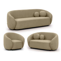 SITZGARNITUR 3+2+1 Roundi Beige Bouclé - Beige/Schwarz, Holz/Kunststoff (208/76/80cm) - S-Style Möbel