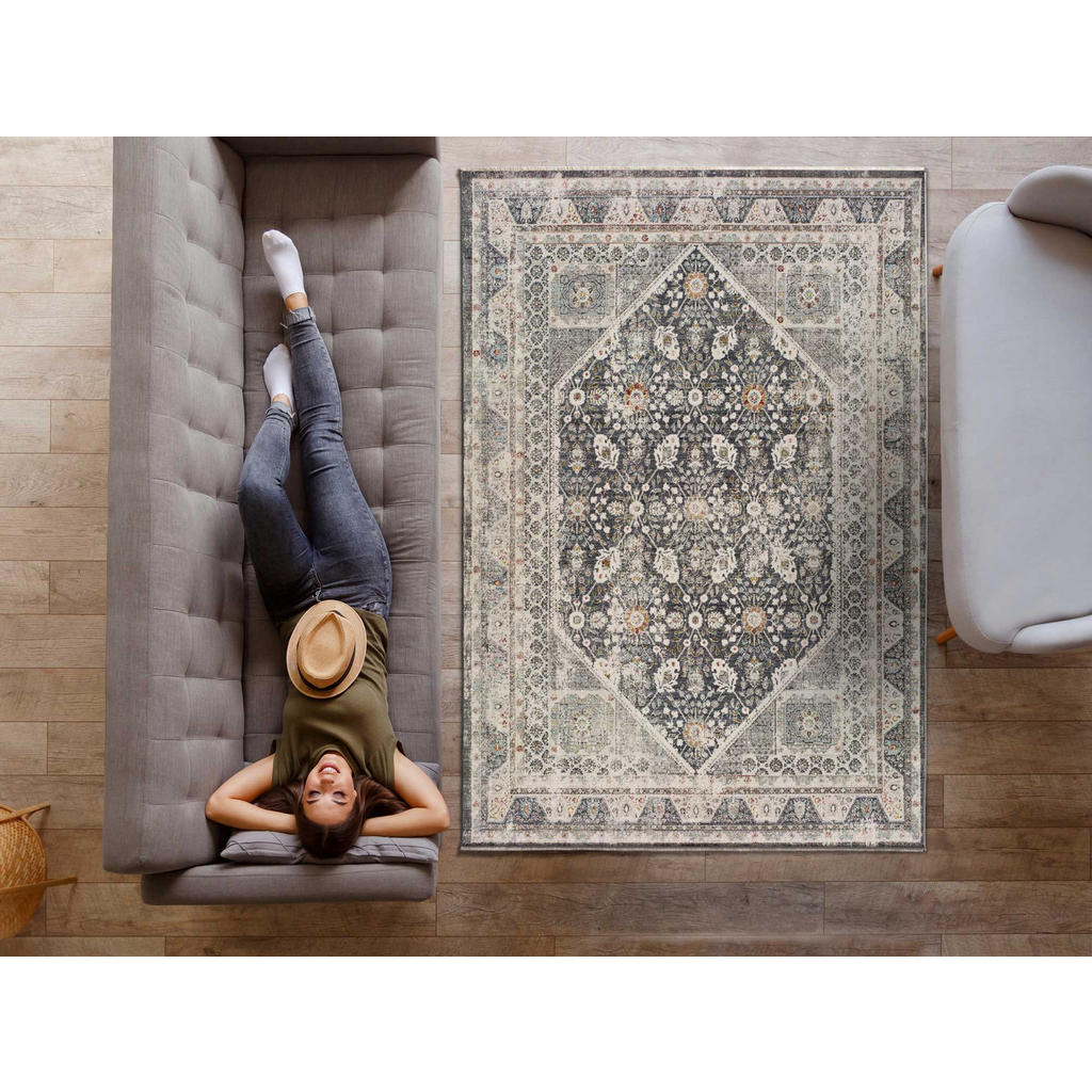 Thumbnail - Atticgo Kurzflorteppich, Grau, Beige, Textil, Vintage, Rechteckig, 160x230 cm, Oeko-Tex® Standard 100, für Fußbodenheizu...