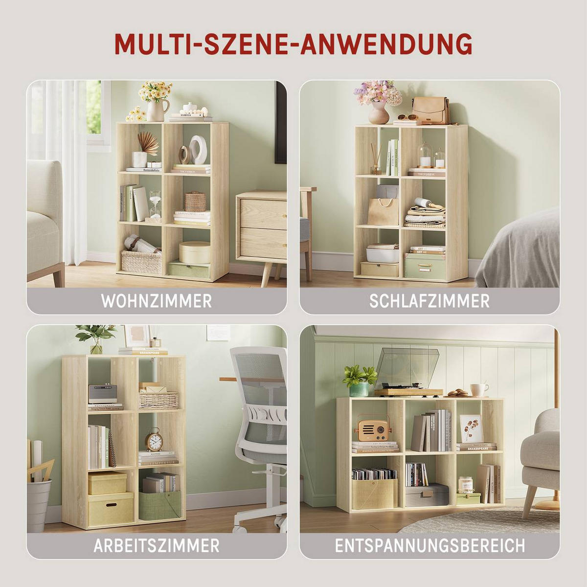 REGALE Bücherregal mit 6 Würfeln, 60x89,5x29 cm, Helle Eiche - Eichefarben, Holzwerkstoff/Kunststoff (60/89.5/29cm) - Woltu