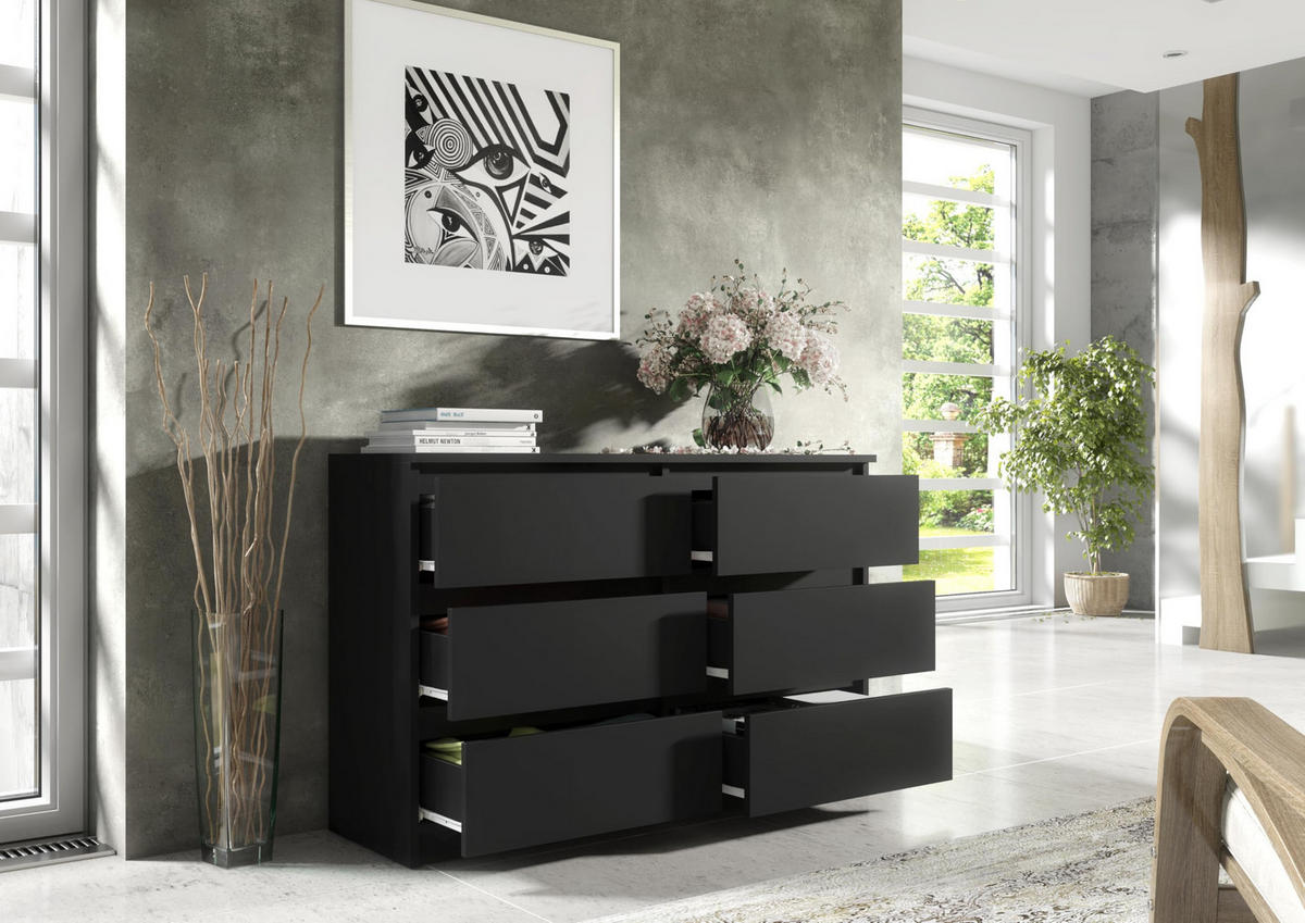 KOMMODE 120 Schwarz 120x78,5x39 cm - Schwarz, Holzwerkstoff (120/78.5/39cm) - Mobelsta