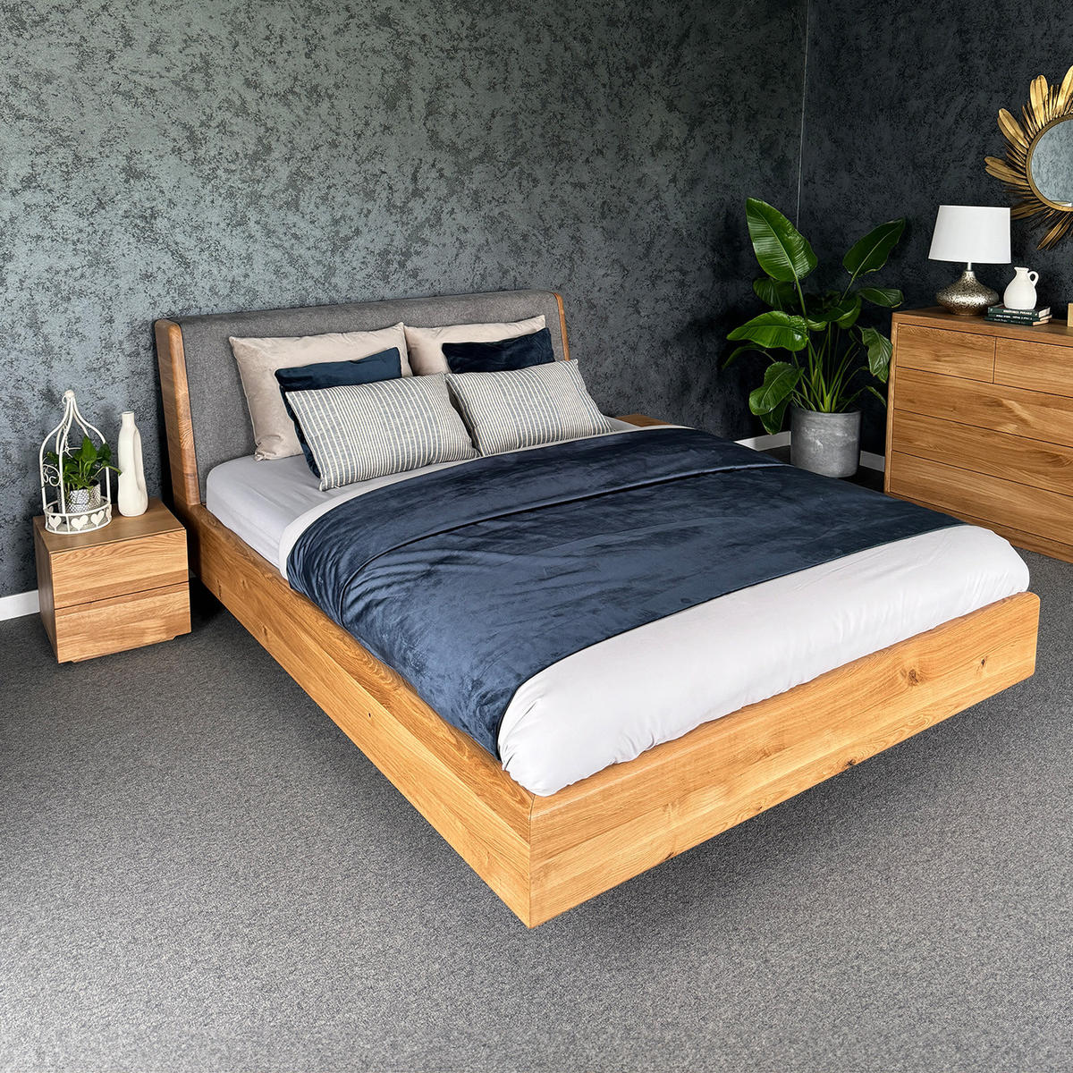MASSIVHOLZBETT schwebend Aura Tilt aus Eiche 200x200 cm, Storm 99 (Schwarz) - Eichefarben/Braun, Holz (200/200cm) - Danzz
