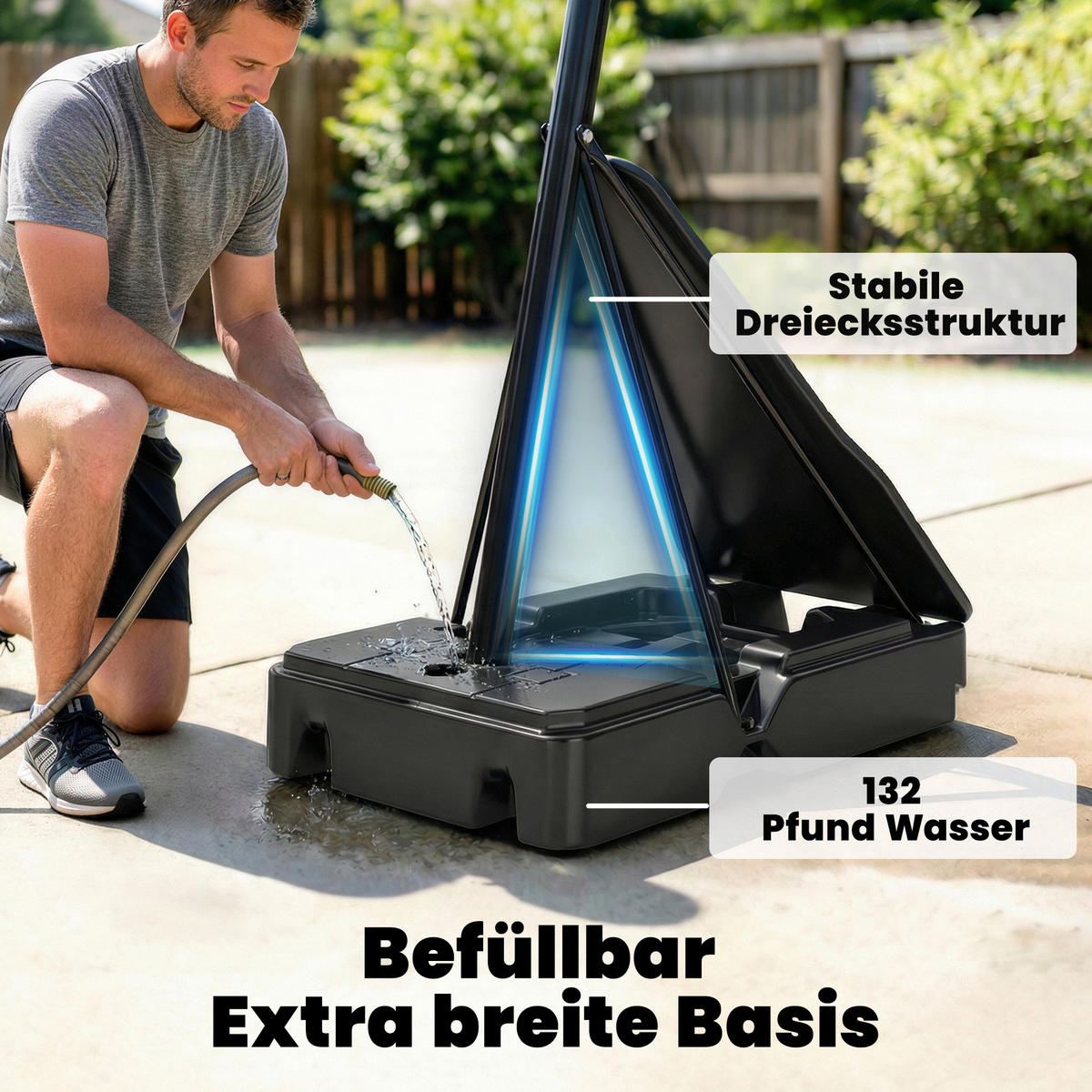 BASKETBALLKORB DE-10540 höhenverstellbar 2,45-3,05 m Schwarz - Schwarz, Metall (120/120cm) - ComfortXL