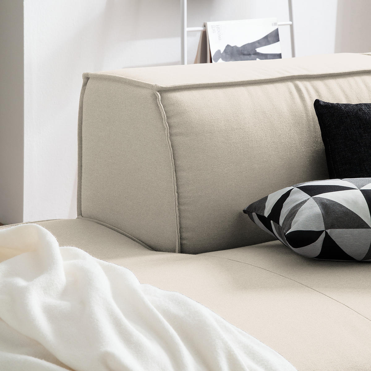 ECKSOFA mit Ottomane - Schwarz/Weiß, Kunststoff/Textil (260/234cm) - home24