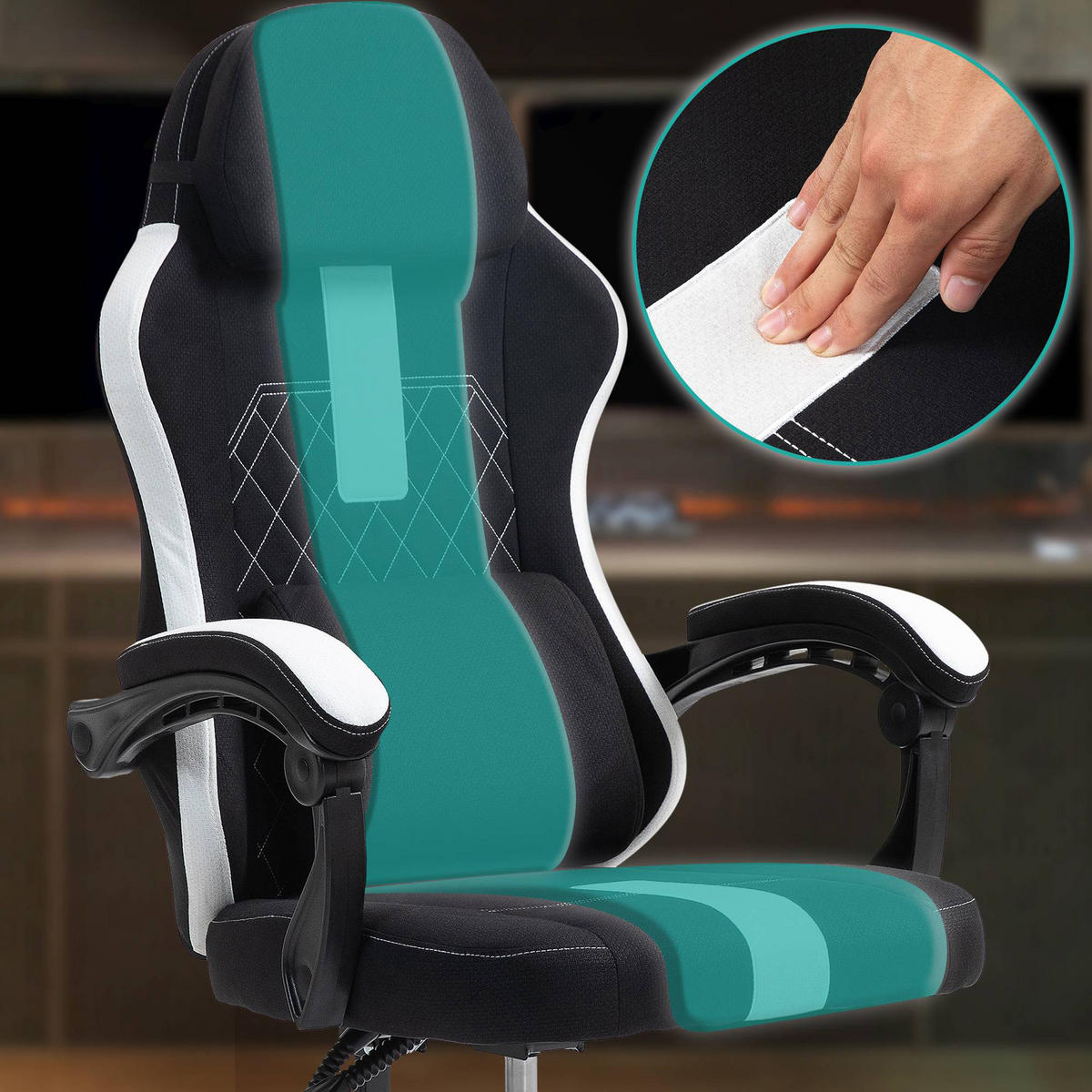 BÜROSTUHL Zayro Stoff schwarz/weiß - Schwarz/Weiß, Textil/Metall (65/132/65cm) - TPFLiving