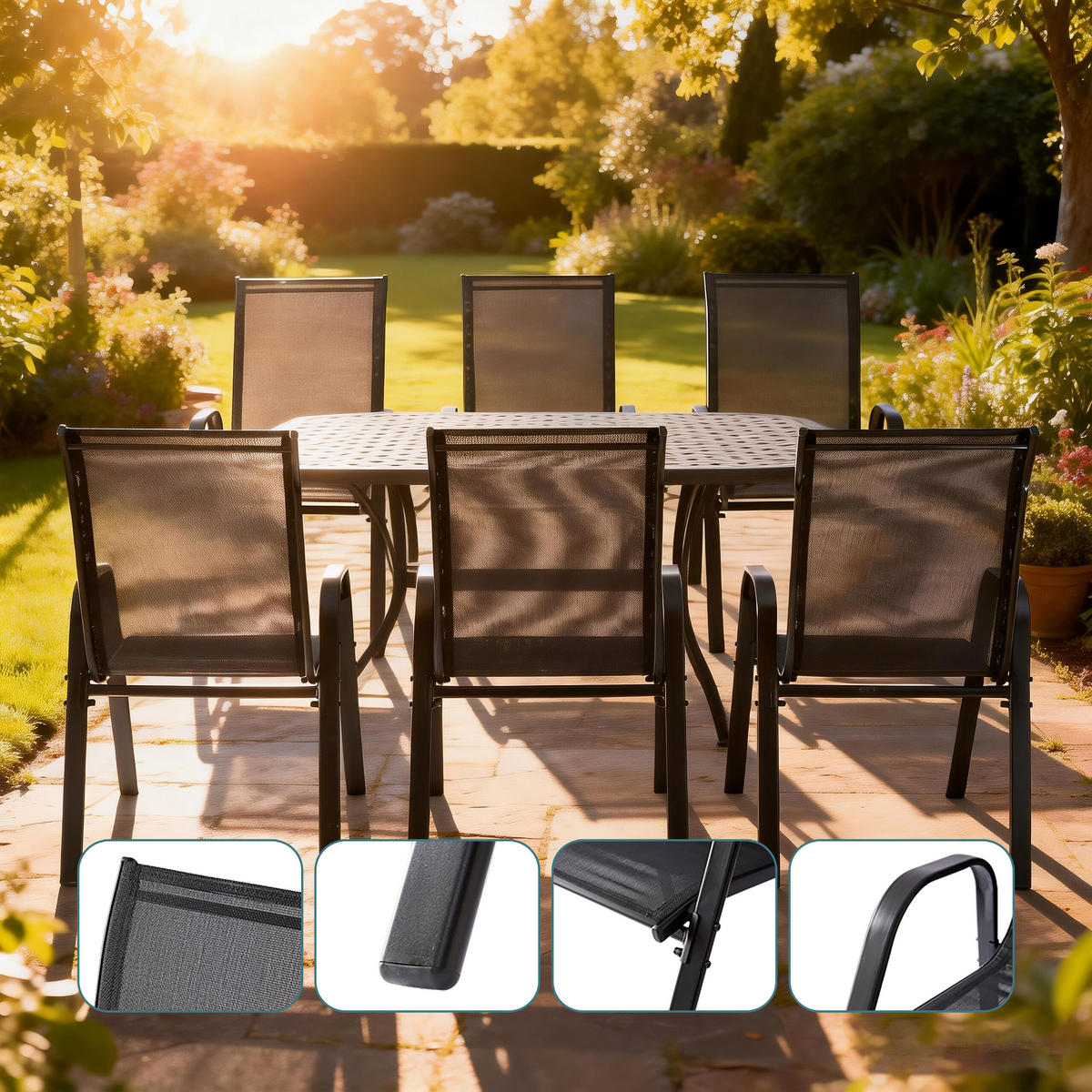 GARTENSTÜHLE-SET - Anthrazit, Textil (56/90/65cm) - Relaxdays