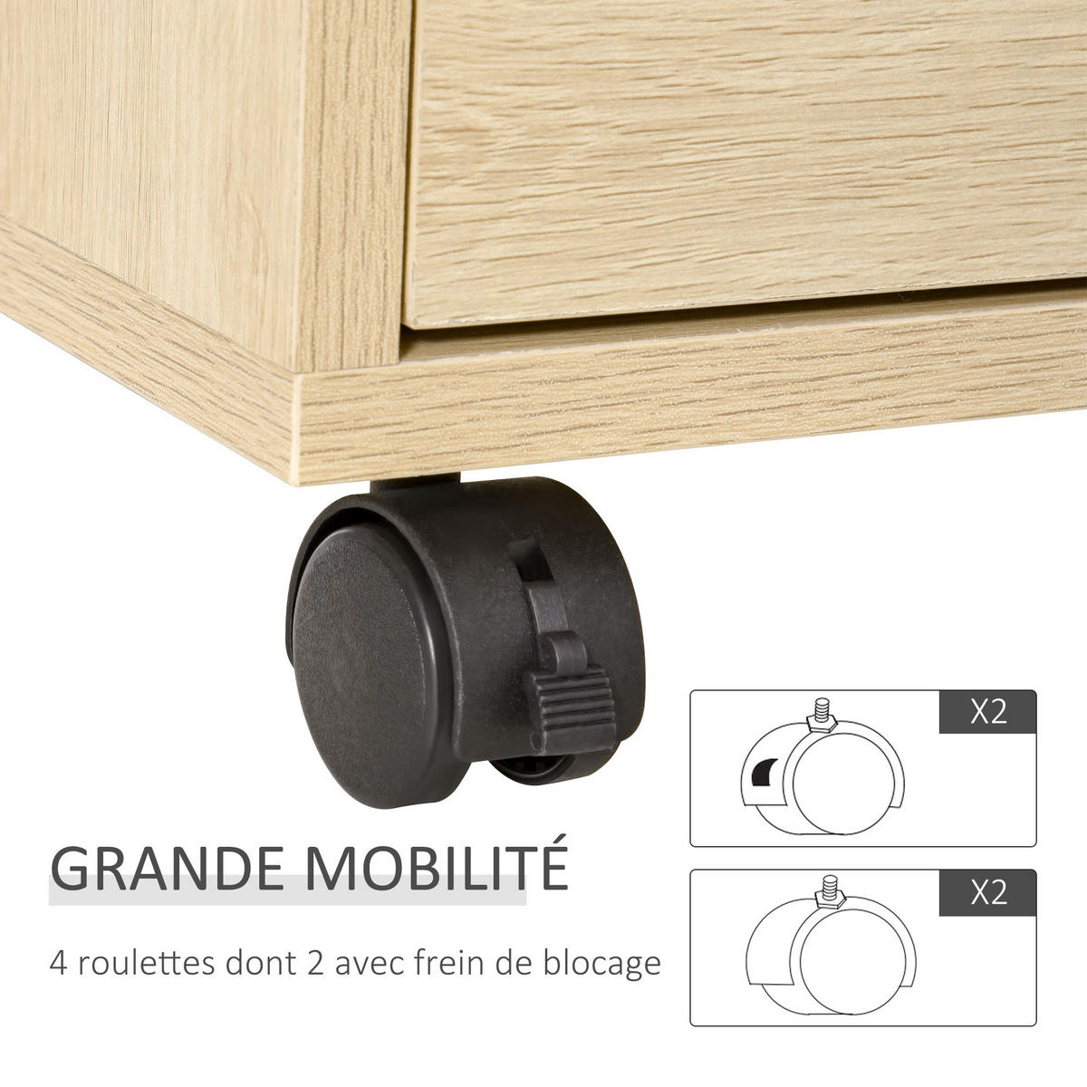 ROLLCONTAINER DE-14408 4 Schubladen, rollbar Holz hell - Naturfarben, Holzwerkstoff (40/65/46cm) - ComfortXL