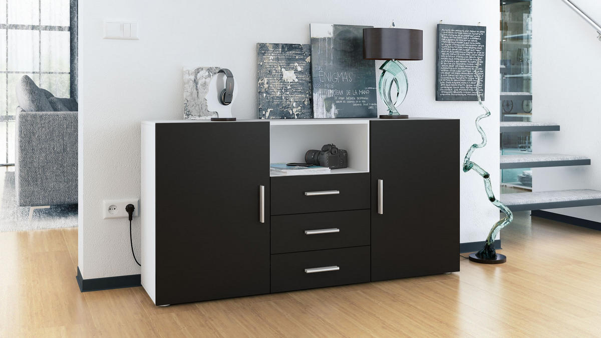 SIDEBOARD Skadu Front in Schwarz matt - Schwarz, Holzwerkstoff (138.5/71.5/35cm) - Vladon