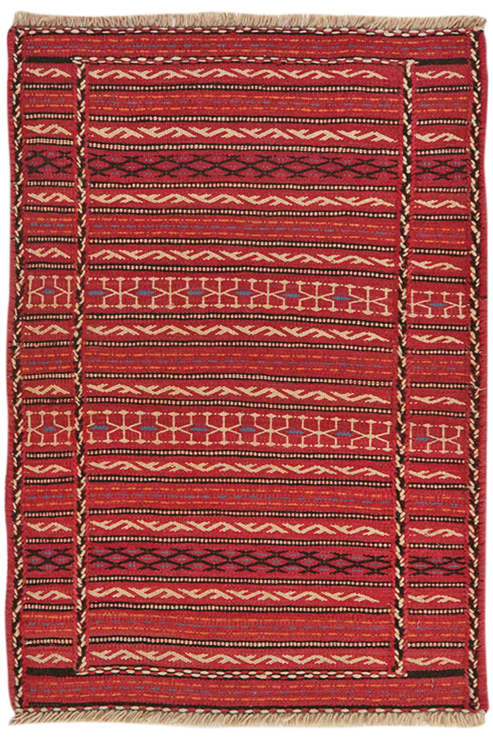 HANDWEBTEPPICH Kelim Kordi Rot 89/63 cm Schurwolle - Rot, Textil (63/89cm) - Looma