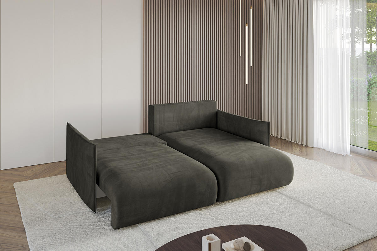 ECKSOFA Ottomane rechts ONESK-L 216x177x72 Schwarz Velours - Schwarz, Holzwerkstoff/Kunststoff (177/216cm) - ALTDECOR