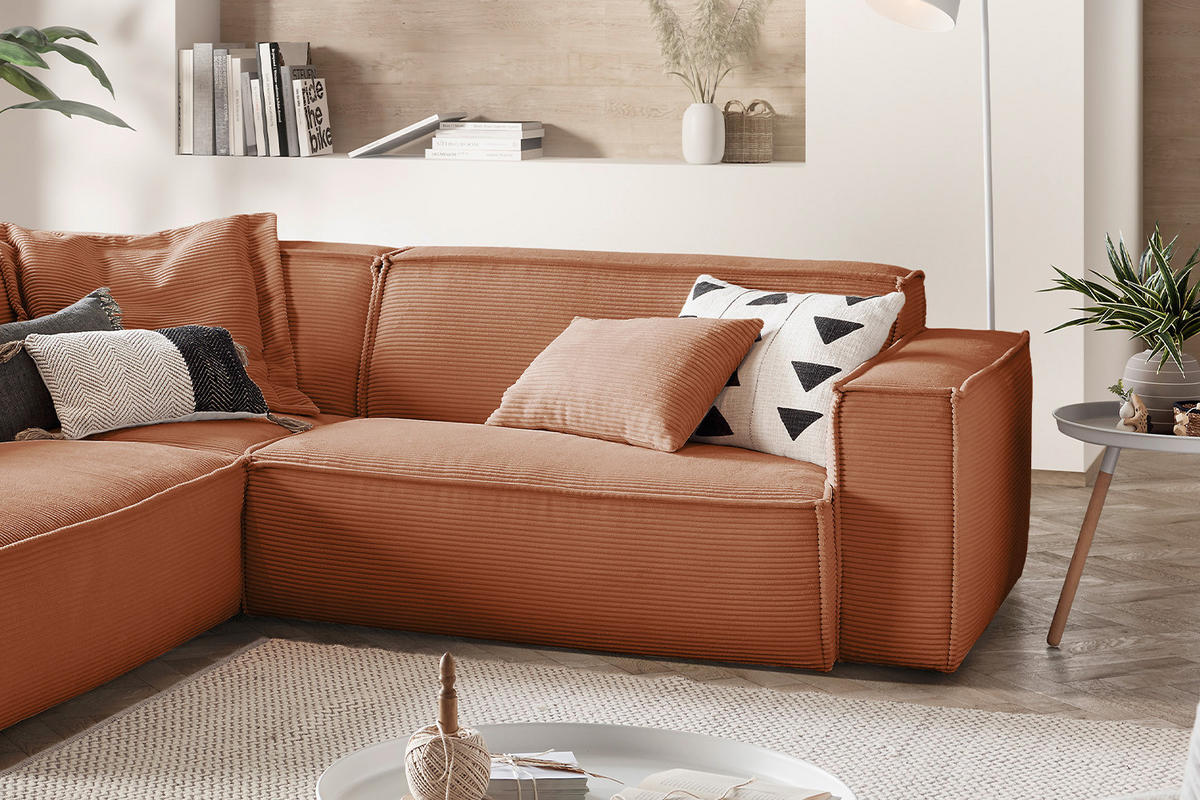 ECKSOFA SAMU Braun Cord - Dunkelbraun/Schwarz, Textil (254/224cm) - KAWOLA