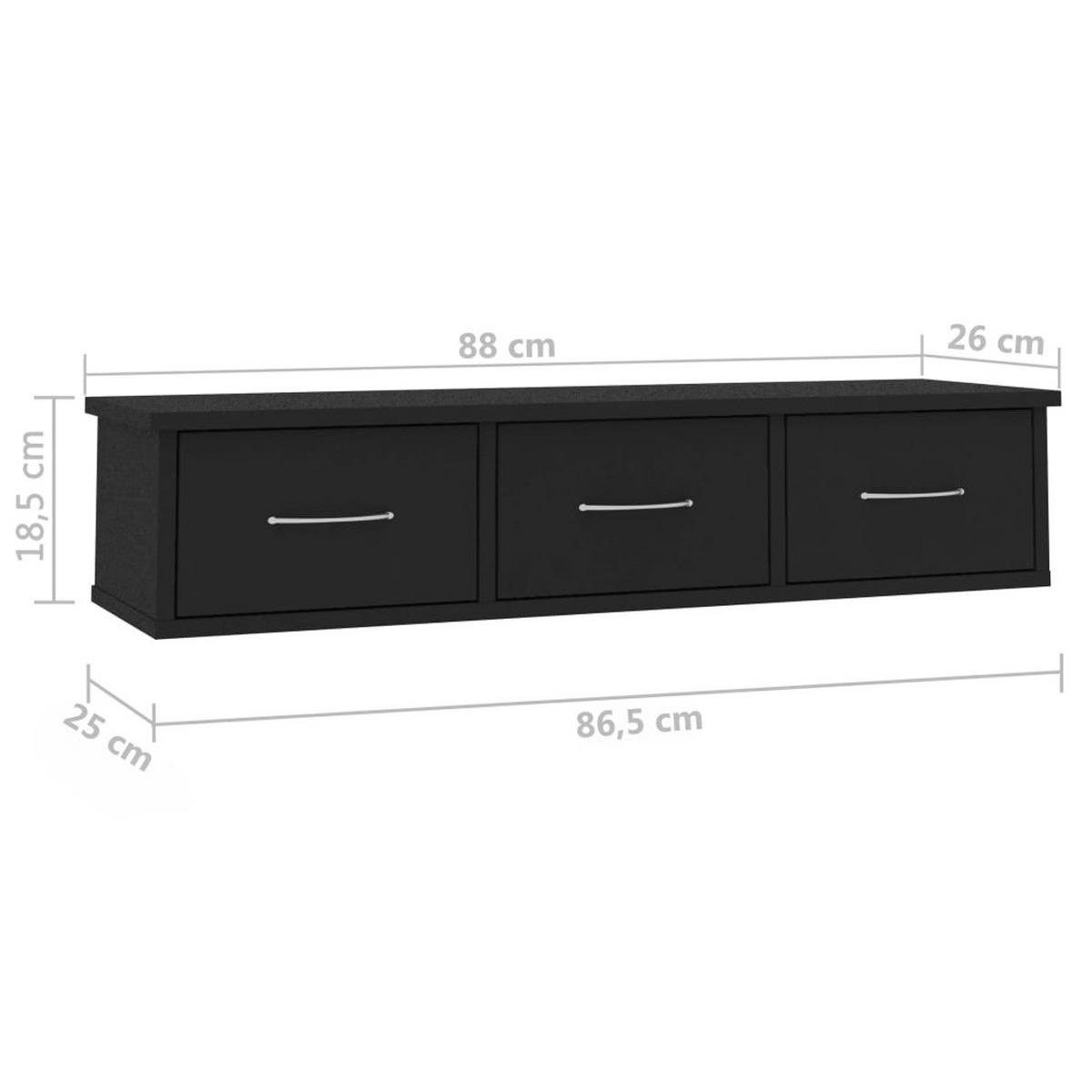 WAND-SCHUBLADENREGAL SCHWARZ 88X26X18,5 CM HOLZWERKSTOFF - Schwarz, Holz (88/18.5/26cm) - vidaXL