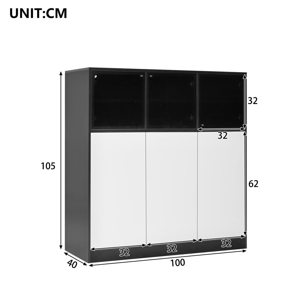 SIDEBOARD 100/40/105 cm schwarz/weiß aus Glas und Spanplatte mit LED - Schwarz, Glas (100/105/40cm) - OKWISH