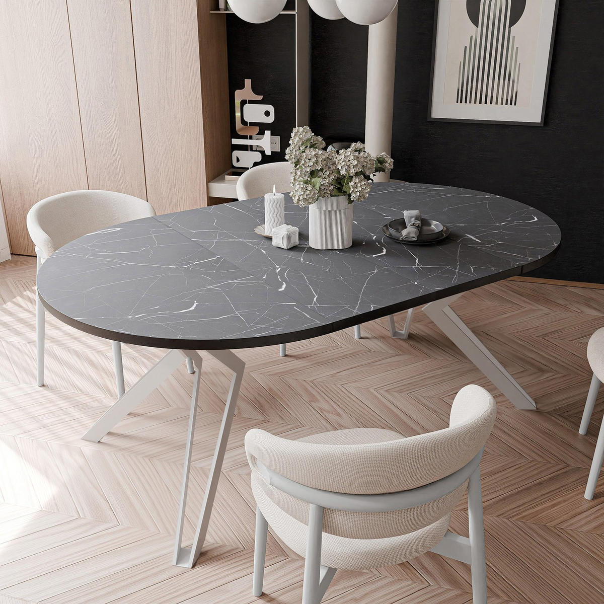 ESSTISCH ausziehbar aus MDF, Schwarz - Schwarz/Weiß, Holzwerkstoff (120/120/76cm) - Idohome