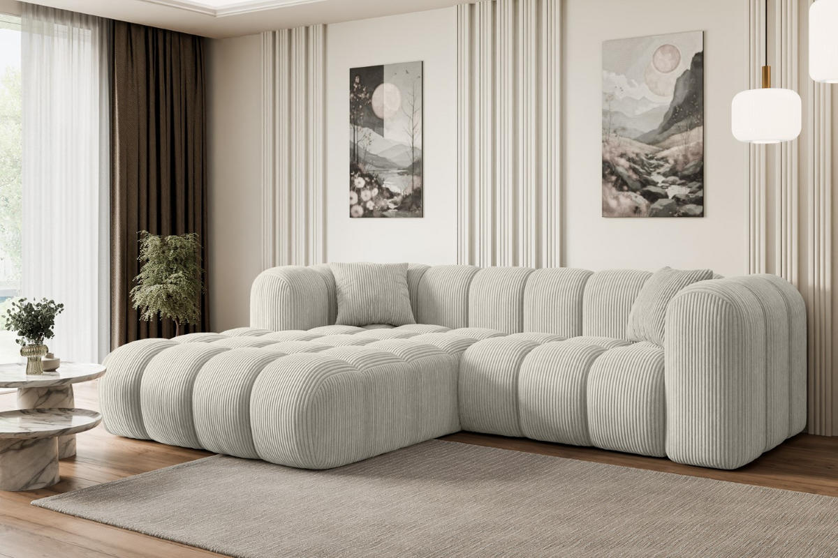 ECKSOFA Ottomane Links OLEA-L1 - 231x173x74 cm Hellgrau Cord - Hellgrau/Schwarz, Holzwerkstoff/Kunststoff (190/242cm) - ALTDECOR