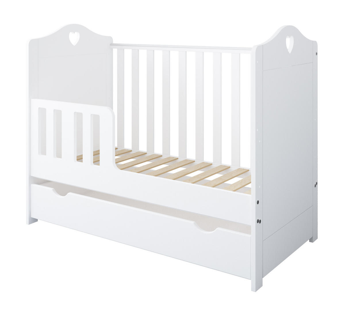 GITTERBETT Kleines Herz 2in1 mit Matratze - Weiß, Holzwerkstoff - kiki design