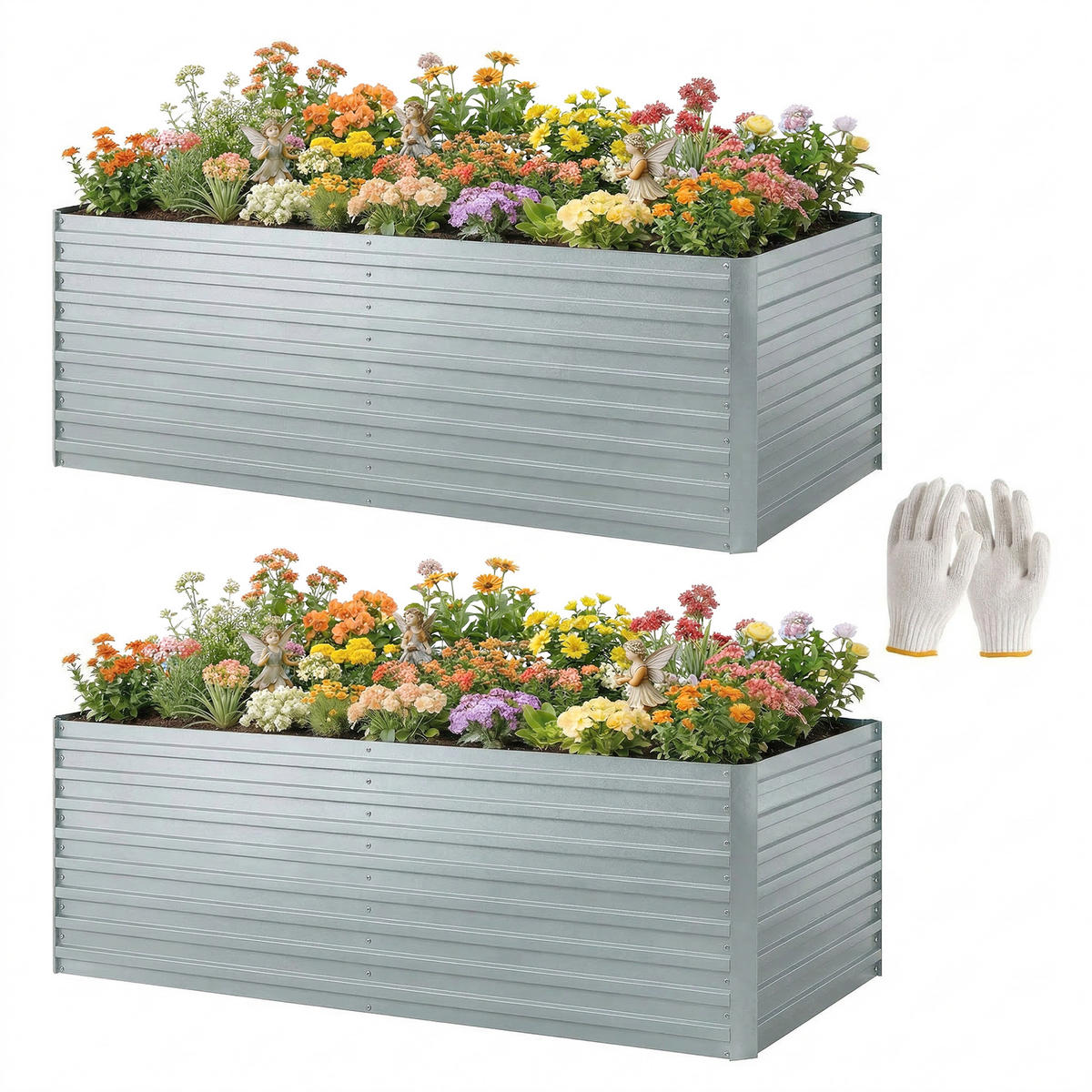 HOCHBEET, 2er-Set verzinkter Stahl, Sicherheitsrand, erhöhte Gemüsepflanzkästen, Silber - Multicolor, Holzwerkstoff (180/60/90cm) - FORIOUS