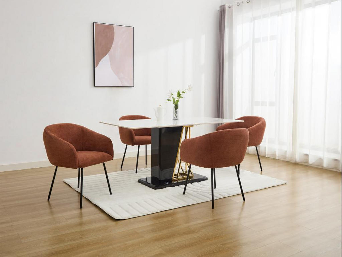 STUHL mit Armlehnen 2er-Set - Strukturstoff & schwarzes Metall - Terracotta - NISTOSIA - Braun, Textil (62/78/61cm) - Vente-Unique