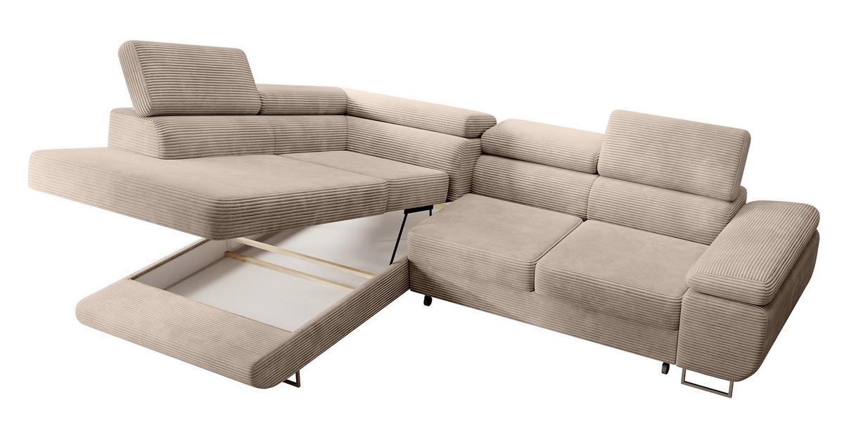 ECKSOFA Stevil Dunkelbeige Cordbezug - Silberfarben/Mokka, Textil/Metall (275/203cm) - Selsey