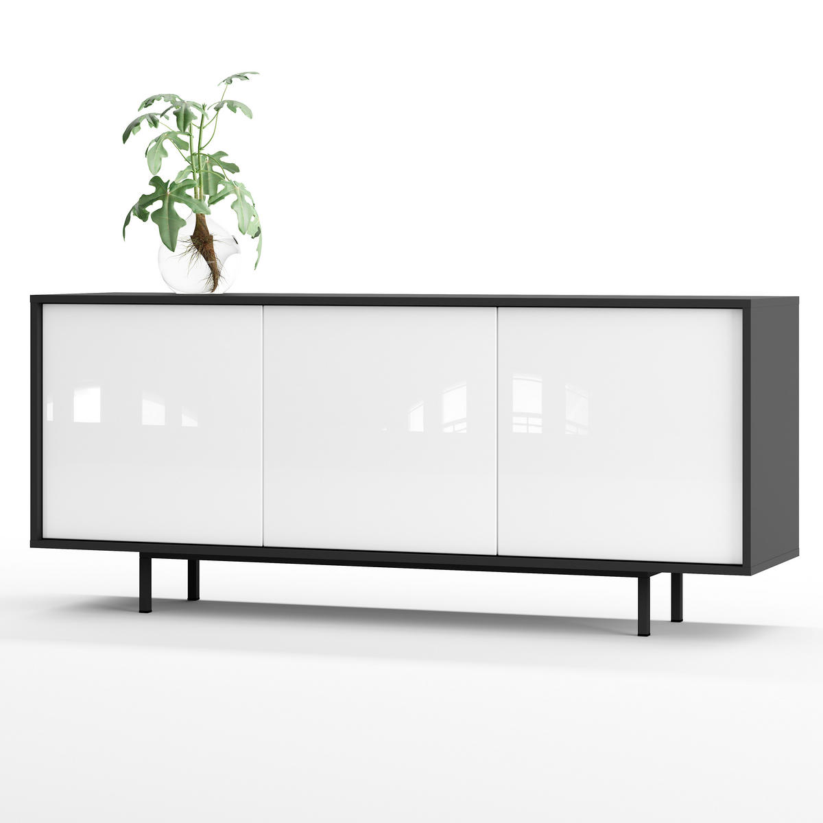 SIDEBOARD Akia Weiß Hochglanz 66/154/40 cm - Weiß Hochglanz, Holzwerkstoff (154/66/40cm) - SIMPLYFURN