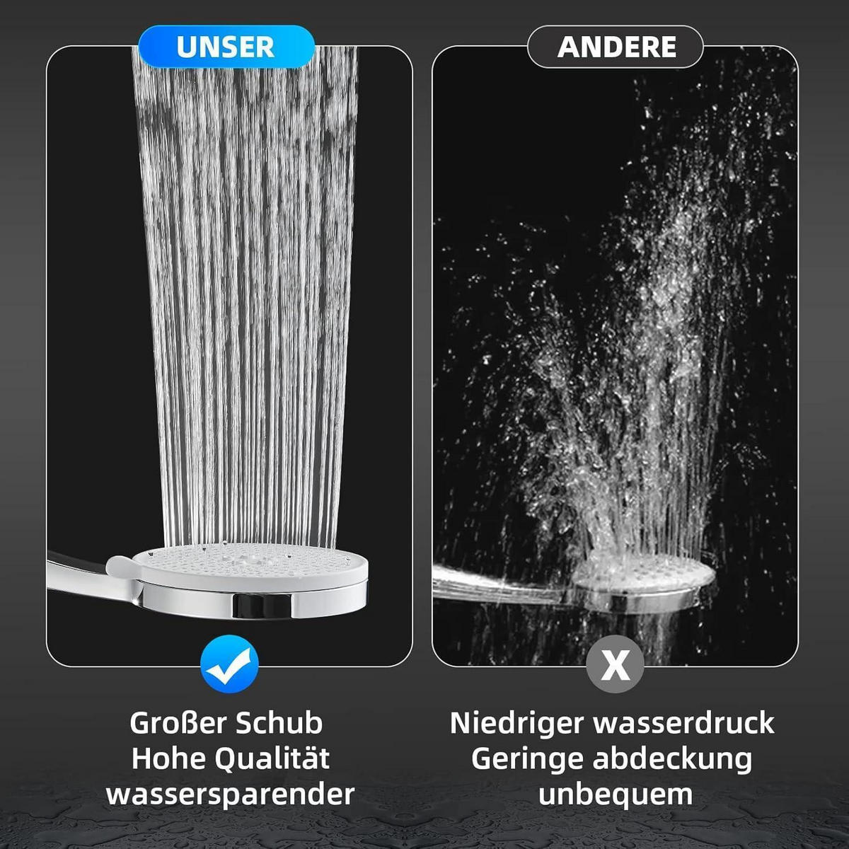HANDBRAUSE Wassersparend 5 Strahlarten Chrom - Silberfarben, Kunststoff (13/12.7/27.5cm)
