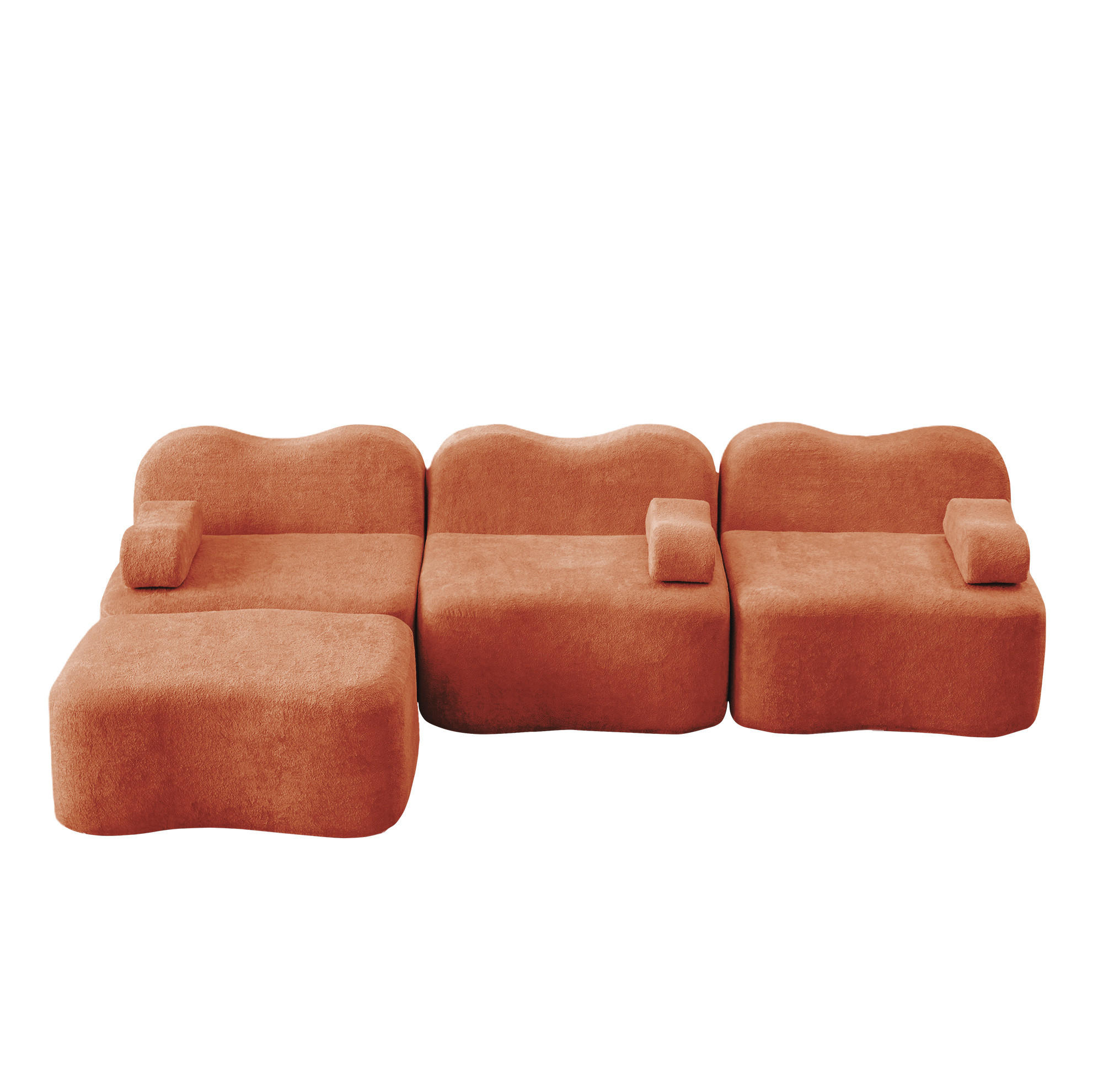 ECKSOFA 288/167/70 cm orange aus Samt mit modularer Wellenform und Ottomane - Orange, Textil (167/288cm) - OKWISH