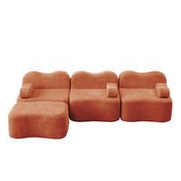 ECKSOFA 288/167/70 cm orange aus Samt mit modularer Wellenform und Ottomane - Orange, Textil (167/288cm) - OKWISH