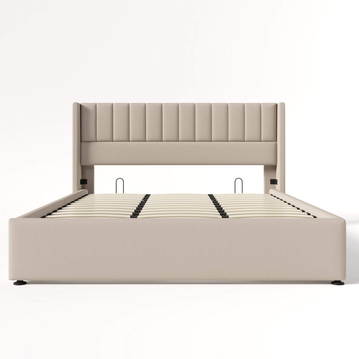 POLSTERBETT 180/200 cm Beige aus Leinen mit Bettkasten - Beige, Textil (180/200cm) - OKMYHOME
