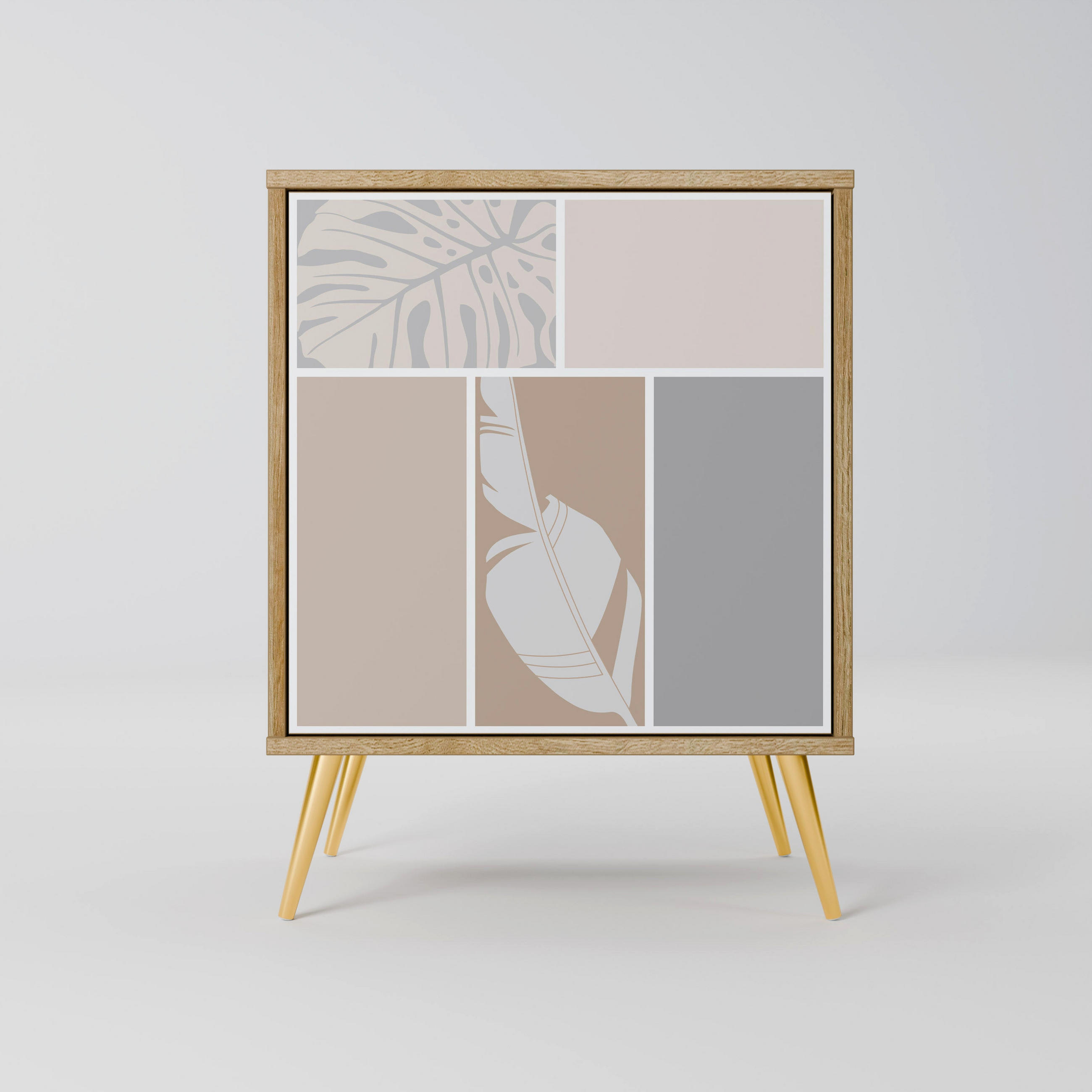 SIDEBOARD TROPICAL SHAPES, Eichefarben, 57,5x42x75,5 cm, Goldfarbene Metallfüße - Eichefarben/Goldfarben, Holzwerkstoff/Metall (57.5/75.5/42cm) - SpaceRebels